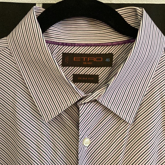 Etro Other - Etro Mens Slim Fit Cotton Long Sleeve Shirt in Gray/Lavender Diagonal Stripe.